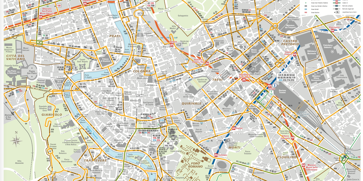 Carte/Plan des bus de Rome - Les Escapades à Rome